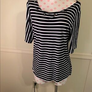 Max & Rina Nautical Striped shirt Size Large petite Black & white Like NEW Cute